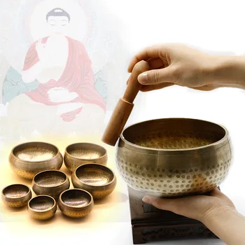 Tibetanski ručni rad, pjevanje bowl skup odličan odjek ozdravljenja i meditacija i joga zdjelu s čekićem, Svilene jastuk i Svila torba