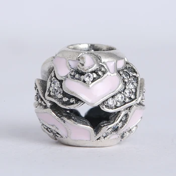 Pogodan brand narukvice majčin Dan ružičaste emajl Ruža Šarm perle originalni 925 sterling srebra utrti CZ cvijet Šarm nakit