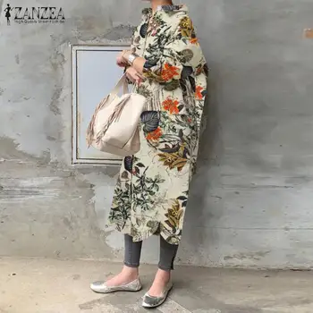 2021 jesen rever сарафан dugi rukav ZANZEA žene asimetrične Vestidos berba cvjetni tiskane majice haljina ženski ogrtač 5XL