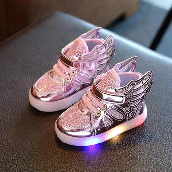 Dječje cipele s led pozadinskim osvjetljenjem 2017 proljeće dječaci moda sjajni tenisice djevojke Krila platnu apartmani cipele djeca sjaj za cipele