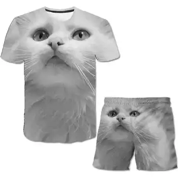 Kućni ljubimci mačka dječaci djevojčice ljetna odjeća, moda poliester majica i kratke hlače set tiskanih odijelo dječak t-shirt + kratke hlače Dječje odijevanje