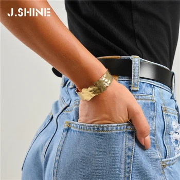 J. Shine modni zlatnu boju čekića nepravilan metalni široke pljuska narukvice za žene moda jednostavne ručni nakit
