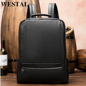 WESTAL muške torbe od prave kože školski ruksak za tinejdžer 15,6-inčni laptop torba velike putne torbe za muškarce ruksak 8723