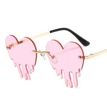 Moda srce rimless sunčane naočale Žene 2020 suze oblik ružičaste sunčane naočale jedinstven vintage naočale UV400 Oculos Feminino