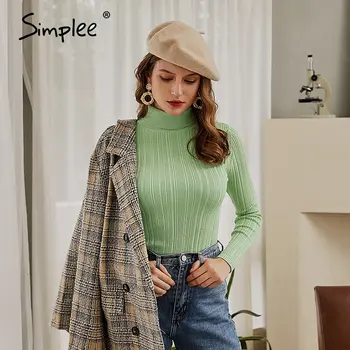 Simplee svakodnevni čvrste водолазка žene prugasti džemper dugih rukava tanak blijedo-zeleni džemper ženski toplu jesen zima džemper