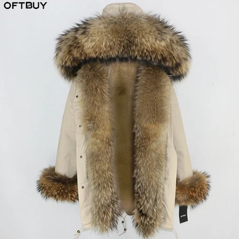 OFTBUY 2020 zimska jakna ženska prirodni krzno kaput duga jakna prirodni krzno-Rakun ovratnik debeli topli ulične casual odjeća novi
