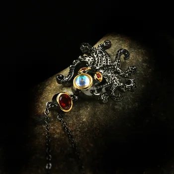 Luksuzni 925 sterling srebra Rubin ogrlicu privjesak ogrlice za žene klasicni hobotnica je životinja crno zlato stranke koktel turski nakit