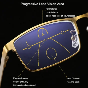 Anti-plave zrake progresivne naočale za čitanje od nehrđajućeg čelika metalne full frame čitatelji gospodo pravokutni мультифокусные naočale zlato