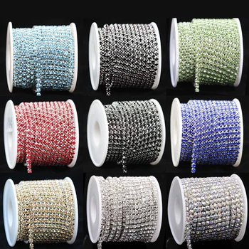10yard 1Row ss6 ss12 ss16 color Crystal Glass vještački dijamant Silver Cup claw close chain šivanje završiti obrt za pribor za odjeću
