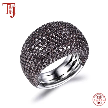 TKJ moda Crni spinel prsten trenutno je 925 sterling srebra dragulj prstena za žene okrugli kamenje vjenčanje Vjenčanje nakit poklon