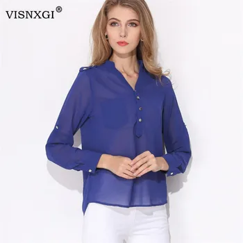 VISNXGI bluze ženske svakodnevne plus veličina majice ženske office bluze čvrste V izrez osnovna shirt majice ženska bluza na zakopčane odijevanje