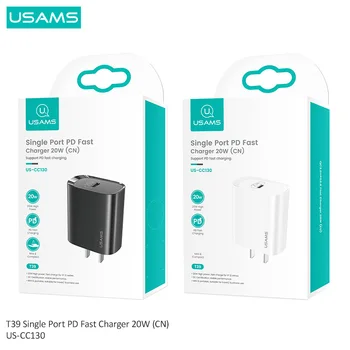 USAMS 20W PD Fast Charger PD3.0 QC3.0 QC2.0 Type C Quick Charge za Iphone 12 Pro Max 11 8 Ipad Huawei P30 p40 Xiaomi Charger