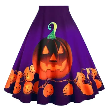 VICABO strašna bundeva tiskanih žene suknje visokim Strukom berba midi suknje plus Size veliki porub festival Halloween kostim ženski