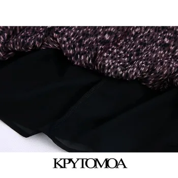 KPYTOMOA Women 2020 Chic Fashion With Pojas Print Ruffled Midi Dress Vintage Long Sleeve With Srebro ženske haljine Vestidos