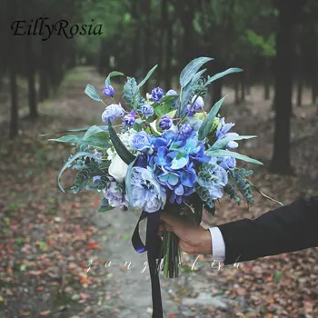 EillyRosia INS Style Blue Purple Bride Bouquet Rustic Country Wedding Flowers Simulacija Bouquet for Photography and Decoration