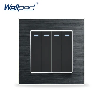 4 Gang 1 Way Reset Light Switchers Wallpad Luxury Push Button Momentary Contact Wall Light Switch Satin Metal Panel Reset Switch