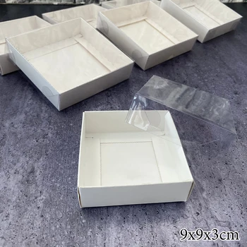 Bijela torta kartonskih kutija za pakiranje, prozirni prozor PVC prozirni poklopac za goste keksi, bomboni vjenčanje odijevanje poklon kutija ideje Chap