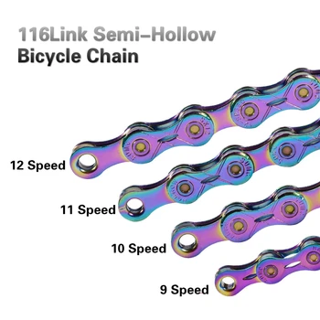 MTB Road Bike Lanac 116 Link Semi-hollow Plated Rainbow Multi-Colored 9 10 11 12 Speed Mountain Bicycle Chains for SRAM