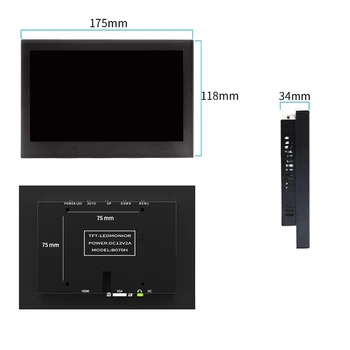 7-inčni LCD zaslon Full HD 1024x600 laptop zaslon fotoaparata tražila AV ulaz/VGA/HDMI/BNC crno metalno kućište za PS3/xbox PC monitor