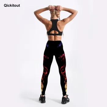Qickitout Digitalni 3D Neon Printed For Women ' s Leggings Black Slim Fitness Leggings Mid Waist hlače dužine do gležnja Casual Vježba