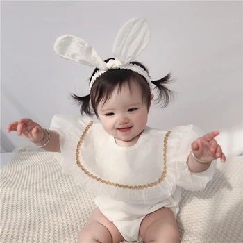 Dječje butik-odjeća za Bebe Cotton White Romper Ruffle Sleeve Girls Princess kombinezon 1-d 1-d 2-year-old rođendan odijevanje
