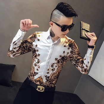 Modni brand muška print majica tanka sa dugim rukavima baroka Party Shirt muška klupska odjeća Camisa Luxury Royal Men Tuxedo Shirt