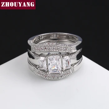 Klasična Markiza kvadratni oblik kubni cirkonij 3 prstena setovi srebrnu boju stranke svadbeni nakit za žene Božićni dar ZYR645