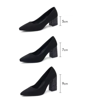2019 nove visoke štikle crnci stručni istakao šljokice visoke štikle korejski moda debele sa svakodnevnim ženskim odvojena cipele