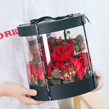 Okrugli cvjetni papirnate kutije zagrljaju cvjećar cvijeće kantu prozirni PVC torta poklon kutija dame darove proizvodnja pakiranje torbica poklopac stranke