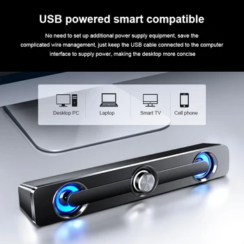 Računalni audio traka USB Powered 3.5 mm Aux Speakers LED for PC Desktop Phone Wireless+Wired Full Range Portable Audio Subwoofer