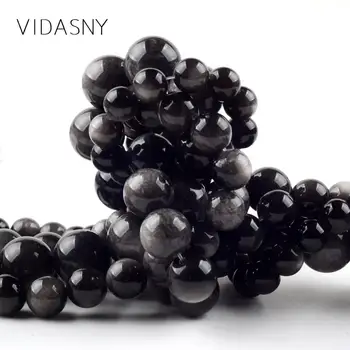 Visoka kvaliteta Gem Obsidian kamen Prirodni biser Diy narukvice pribor 6/8/10/12 mm odstojnik perle za izradu nakita od 15 inča