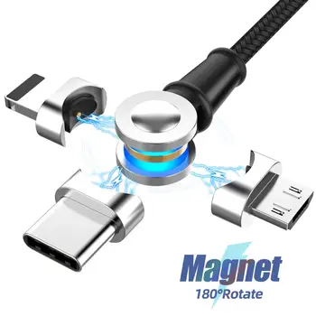 Magnetni Micro USB Type C kabel 3A brzo punjenje za iPhone Samsung Xiaomi 10 9 mobilni telefon USB C kabel 360º+180º rotacija žice