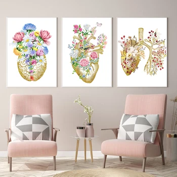 Berba Anatomija čovjeka cvjetno srce, mozak zid umjetnosti platnu slike retro plakati i grafike zidne slike ambulanta Dr.