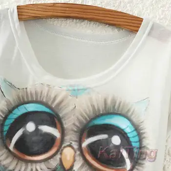 KaiTingu 2019 New Fashion Vintage Spring Summer T Shirt Women Odjeca Tops Animal Owl Print T-shirt Printed White Woman Clothes