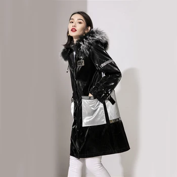 2020 Winter Panda Pattern Natural Fur Parka Women Causal Coat енотовый krzno s kapuljačom i obloge od кроличьего krzna