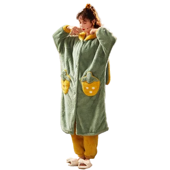 Ženska Pidžama Srednji Stil Zimske Pidžame Plus Size Instalirati Besplatnu Verziju Toplo Intenziviranje Pidžama Pliš Noćni Majica S Kapuljačom
