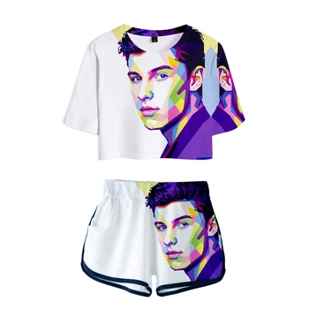 Shawn Mendes 3D Printed Women Two Piece Sets Fashion Summer Short Sleeve Crop Top+kratke hlače 2019 moderan vanjski odijevanje