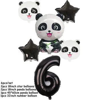 6pcs crtani film Panda folija baloni skup Black Star Panda 32 inča broj balona djeca Rođendan dekoracija Baby Shower isporuke