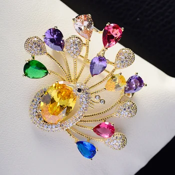 FXLRY nova moda višebojne cirkonij sjajan kreativni Paun dizajn broševi pin dama modni nakit pribor