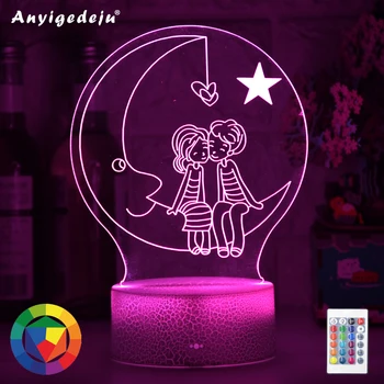 Nova romantična ljubav 3D svjetiljke u obliku srca Mjesec akril led Night Light dekorativne stolne svjetiljke Valentinovo draga supruga poklon