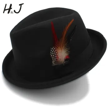 Moda žene muška Feminino фетровая šešir za Dame Zima Jesen vuna Crkva motati polja Homburg Jazz šešir pero šešir