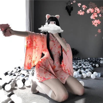 Japanski kimono Seksi cosplay odjeću za žene tradicionalni stil ogrtač юката odijela pidžama mekana svila zona 2 kom. Skup pink skup