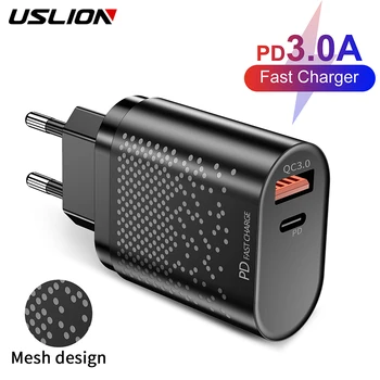 USLION EU/US Plug USB PD 20W Charger Fast Charge 3.0 punjač za mobilni telefon iPhone 11 7 XR Samsung Xiaomi Fast Wall Chargers
