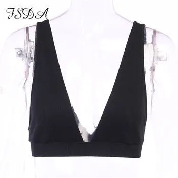 FSDA V izrez Seksi Ribber bijela bez rukava crop top ljeto svakodnevni ženska Cami 2020 Basic s ramena crne majice
