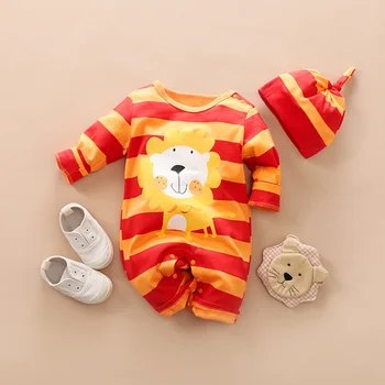 PatPat Baby Lion Print Sunshine Style kombinezon dugih rukava i šešir za dječaka body kostimi odjeća