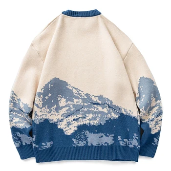 Začinjena džemper Harajuku Snow Mountain градиентная vezene вязаная ulica odjeća pletene džemper hip hop ulične odjeće retro stil