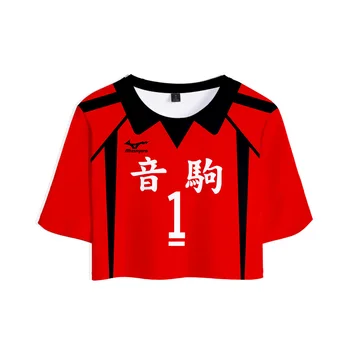 Godišnja ženska t-shirt Anime Haikyuu Nekoma High School Graphic Tees Women Short Sleeve O-Neck Crop Top Shirt Camiseta Feminina
