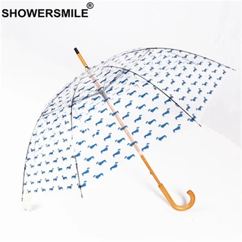 SHOWERSMILE pas tiskano japanski suncobran drvena ručka prozirni kišobran odrasla osoba kiša Muškarci Žene dizajner prozirni kišobran Veliki