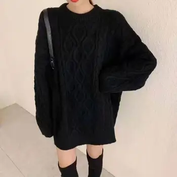 WAVSIYIER korejski pletene džemper žene 2020 jesen zima slobodan čvrste o neck debeli topli kardigan žena žena casual pulover dama