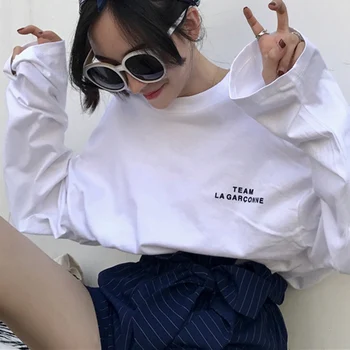 Ženske svakodnevne besplatne majice sa буквенным po cijeloj površini u korejskom stilu s okruglog izreza i dugim rukavima udoban vrhovima New W3